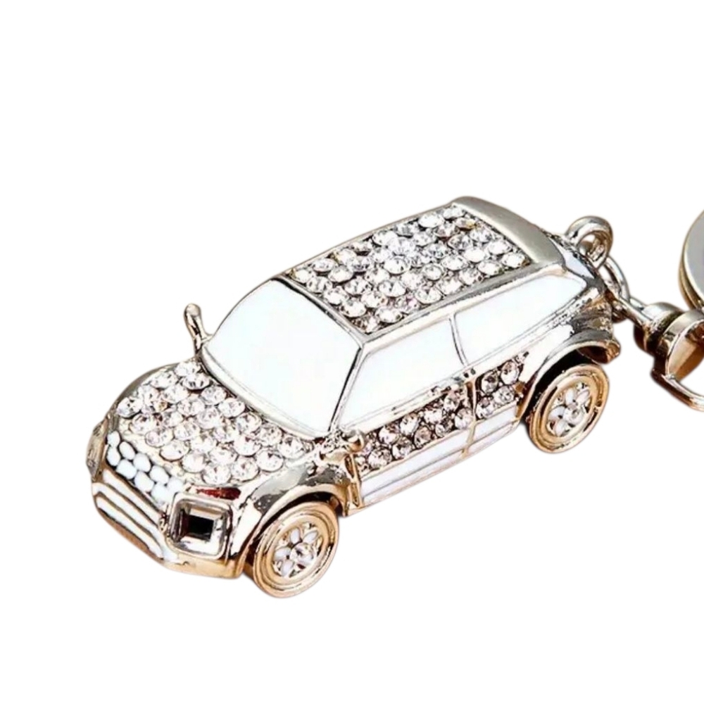 🤍NEW!Silver & White SUV  Keychain/charm with Rhinestones #blinggy